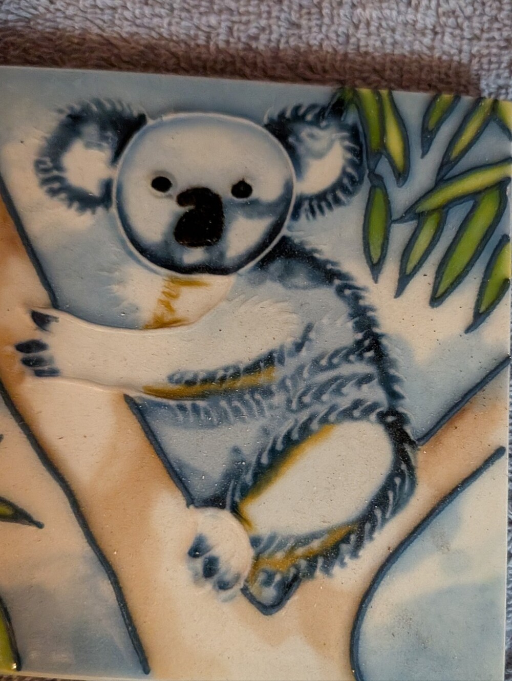 Hand-Painted Koala Wall Tile Art - Blue, White, and Green 4x4